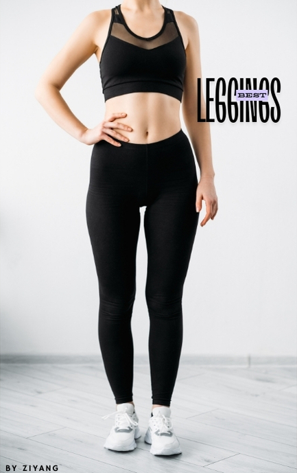 Una mujer que viste un sujetador deportivo negro y leggings, mostrando los mejores leggings para hacer ejercicio y para la comodidad diaria.