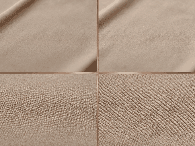 Macro and close-up comparison of $98-tier and $27-tier legging fabrics: same mill family, different spec