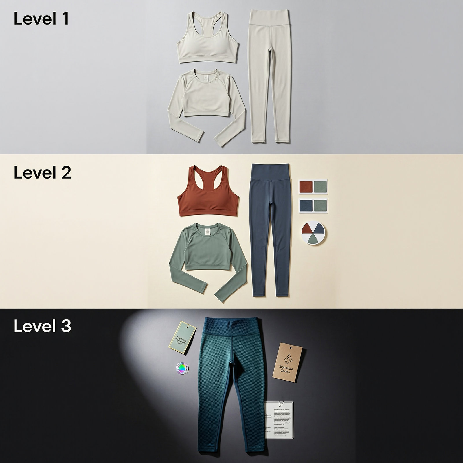 Category entry progression — stock fabric validation → brand control → competitive moat